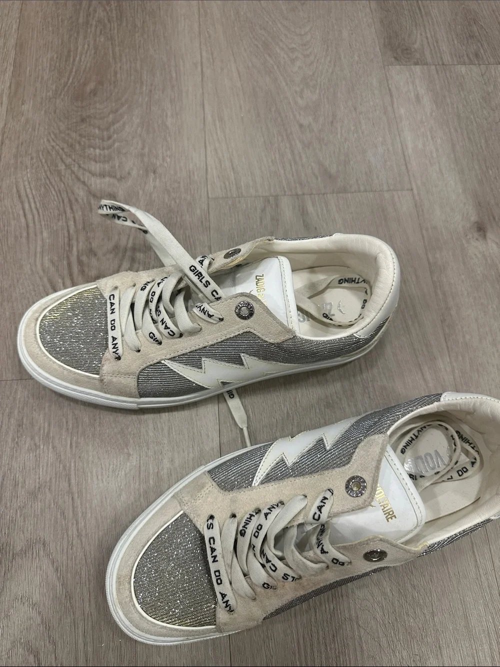 Zadig & Voltaire Silver and Cream Glitter Low-Top Sneakers